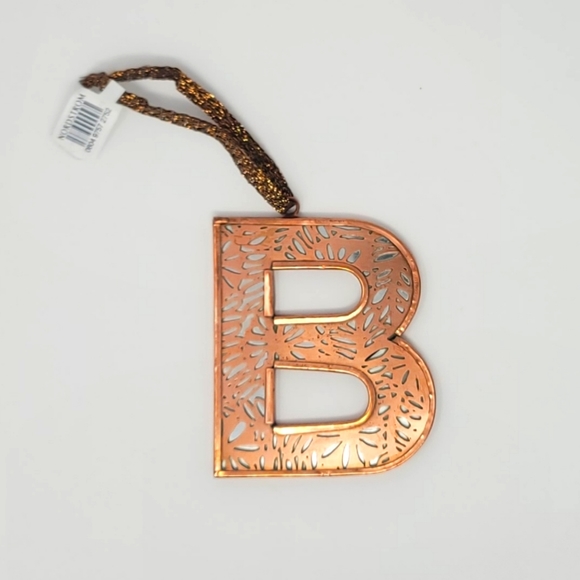 B Initial Holiday Ornament or Gift Tag - Gold/Brass Tone Metal over mirror back - Picture 1 of 11